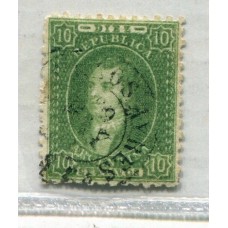 ARGENTINA 1864 GJ 23 RIVADAVIA de 10 Cts ESTAMPILLA DE IMPRESIÓN SEMINITIDA MATASELLO CON ERROR EN EL ARMADO EL AÑO 65 ESTA INVERTIDO