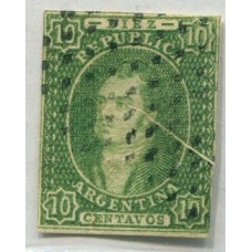 ARGENTINA 1864 GJ 23 RIVADAVIA ESTAMPILLA DE 10 Cts. CON PLIEGUE ANTES DE LA IMPRESIÓN