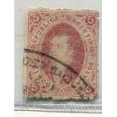 ARGENTINA 1867 GJ 33 RIVADAVIA 7ma TIRADA DENTADA CON DOBLEZ U$ 240 CON MUY RARO COLOR