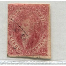 ARGENTINA 1865 GJ 25Ba RIVADAVIA 4ta TIRADA ESTAMPILLA VARIEDAD ROSA LILA IMPRESIÓN NITIDA MULATO CON MATASELLO DE MENDOZA U$ 100