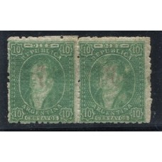 ARGENTINA 1864 GJ 23 y 23g PAREJA RIVADAVIA ESTAMPILLAS DE 10 Cts. UNA CON VARIEDAD MULATO, AMBAS NUEVAS CON GOMA ORIGINAL RARISIMA PIEZA SOLO LOS SELLOS MARCAN U$ 600 MAS 50 % POR SER PAREJA