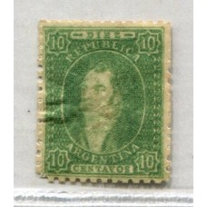 ARGENTINA 1864 GJ 23 RIVADAVIA 10 Cts ESTAMPILLA NUEVA CON GOMA REPARADO U$ 240