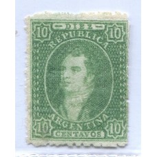 ARGENTINA 1864 GJ 21b RIVADAVIA 10 Cts ESTAMPILLA NUEVA VARIEDAD PAPEL DELGADO, MUY RARO U$ 215