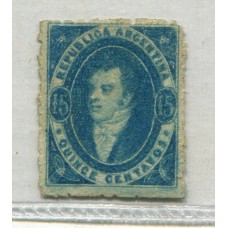 ARGENTINA 1864 GJ 24 RIVADAVIA DE 15 Cts. NUEVO CON PEQUEÑO ADELGAZAMIENTO IMPERECEPTIBLE DE FRENTE U$ 180