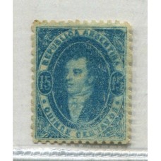 ARGENTINA 1864 GJ 24 RIVADAVIA DE 15 Cts. NUEVO CON MINIMO ADELGAZAMIENTO NO PERCEPTIBLE DE FRENTE CON HERMOSO ASPECTO IMPRESIÓN FALTO DE TINTA EN MEDIA ESTAMPILLA U$ 180