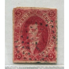 ARGENTINA 1866 GJ 26c RIVADAVIA 5ta TIRADA VARIEDAD FILIGRANA INVERTIDA CON MILIMETRICO ADELGAZAMIENTO EN EL MARGEN, U$ 480 RARISIMO