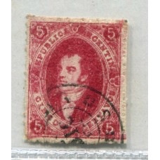 ARGENTINA 1866 GJ 26 RIVADAVIA 5ta TIRADA ESTAMPILLA CON FILIGRANA BIEN DESPLAZADA A R ADEMAS VARIEDAD LINEA DE PROLONGACION DEL MARCO INFERIOR LADO DERECHO