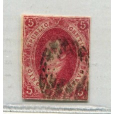 ARGENTINA 1866 GJ 26A RIVADAVIA 5ta TIRADA CARMIN CEREZA ESTAMPILLA CON MATASELLO GUALEGUAYCHU U$ 48 + 30 %8