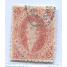 ARGENTINA 1864 GJ 19b + 19e RIVADAVIA 2da TIRADA VARIEDAD DOBLE IMPRESIÓN PARCIAL MAS PAPEL DELGADO, MUY RARO