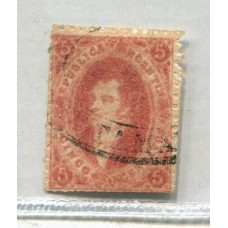 ARGENTINA 1864 GJ 19b RIVADAVIA 2da TIRADA VARIEDAD PAPEL GRUESO CON DOBLE IMPRESION MATASELLO CATAMARCA, MUY BUEN EJEMPLAR RARO