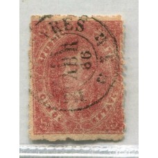 ARGENTINA 1865 GJ 25 RIVADAVIA 4ta TIRADA PE 11 II CON RARA IMPRESIÓN Y MATASELLO 25-ABRIL-1866