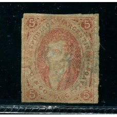 ARGENTINA 1867 GJ 28i RIVADAVIA 6ta TIRADA ESTAMPILLA CON VARIEDAD PAPEL DELGADO U$ 90 RARO