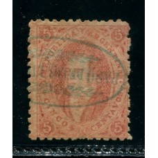 ARGENTINA 1865 GJ 20i RIVADAVIA ESTAMPILLA DE 3ra TIRADA CON VARIEDAD PAPEL RAYADO MATASELLO PASO DE LOS LIBRES CORRIENTES U$ 85+