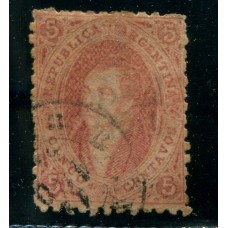 ARGENTINA 1865 GJ 20i RIVADAVIA ESTAMPILLA DE 3ra TIRADA CON VARIEDAD PAPEL RAYADO U$ 85