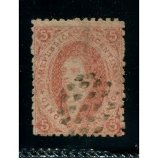 ARGENTINA 1865 GJ 20i RIVADAVIA ESTAMPILLA DE 3ra TIRADA CON VARIEDAD PAPEL RAYADO U$ 85 FILIGRANA DESPLAZADA