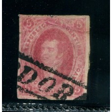 ARGENTINA 1867 GJ 32a + 32f RIVADAVIA ESTAMPILLA DE 7ma VARIEDAD DOBLE IMPRESIÓN ( U$ 300 ) Y ADEMAS ES PLANCHA RAYADA ( U$ 180 ), SELLO CON DEFECTO PERO RARISIMO