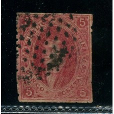 ARGENTINA 1865 GJ 25 RIVADAVIA 4° TIRADA MUY LINDO COLOR ROSA ROJO Y PAPEL DELGADO