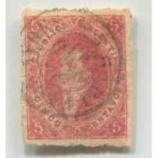 ARGENTINA 1865 GJ 25h RIVADAVIA 4° TIRADA ESTAMPILLA DE LUJO VARIEDAD PAPEL RAYADO EN AMBOS SENTIDOS TIPO ARPILLERA QUE ES MUCHO MAS RARO, HERMOSO EJEMPLAR U$ 72+