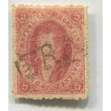 ARGENTINA 1865 GJ 25h RIVADAVIA 4° TIRADA VARIEDAD PAPEL RAYADO FILIGRANA RAYA CON MATASELLO FRANCA DE ROSARIO U$ 72 + 100%