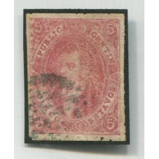 ARGENTINA 1865 GJ 25 RIVADAVIA 4ta TIRADA ESTAMPILLA DE RARO COLOR ROSA CON MATASELLO FLOR DE LIS