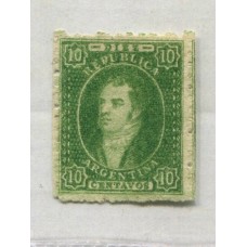 ARGENTINA 1864 GJ 23 RIVADAVIA de 10 Cts ESTAMPILLA DE IMPRESIÓN SEMINITIDA NUEVA, MAGNIFICO EJEMPLAR U$ 120+