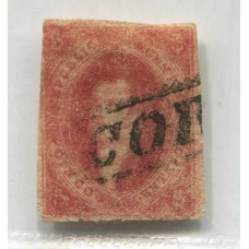 ARGENTINA 1865 GJ 25b RIVADAVIA 4° TIRADA ESTAMPILLA CON VARIEDAD DOBLE IMPRESIÓN PARCIAL