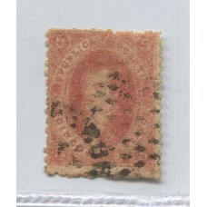 ARGENTINA 1865 GJ 25h RIVADAVIA 4° TIRADA CON DOS MATASELLOS VARIEDAD PAPEL RAYADO PERO EN AMBOS SENTIDOS TIPO ARPILLERA QUE ES MUCHO MAS RARO U$ 72+