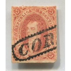 ARGENTINA 1867 GJ 28 RIVADAVIA 6ta TIRADA PE 11 III ESTAMPILLA CON MATASELLO CORDOBA U$ 60