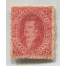 ARGENTINA 1865 GJ 25a RIVADAVIA 4ta TIRADA ESTAMPILLA CON VARIEDAD DOBLE IMPRESIÓN TOTAL NUEVA CON GOMA +300% ESTUPENDO EJEMPLAR, RARISIMO U$ 480