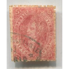 ARGENTINA 1865 GJ 25j RIVADAVIA 4ta TIRADA ESTAMPILLA VARIEDAD MULATO DE COLOR ROSA LILA IMPRESIÓN BORROSA CON MATASELLO DE ROSARIO ADEMAS ES PAPEL RAYADO GJ 25h