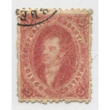 ARGENTINA 1865 GJ 25 RIVADAVIA 4ta TIRADA ESTAMPILLA CON FILIGRANA DESPLAZADA Y NOTABLE IMPRESIÓN CRAQUELE, RARISIMA Y DE LUJO