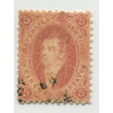 ARGENTINA 1865 GJ 20d RIVADAVIA 3ra TIRADA ESTAMPILLA VARIEDAD PLANCHA RAYADA PERFECTO DENTADO U$ 60