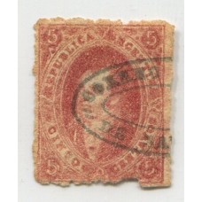 ARGENTINA 1865 GJ 25h RIVADAVIA 4° TIRADA VARIEDAD PAPEL RAYADO MATASELLO CORREO DE SAN LUIS U$ 72+