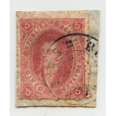 ARGENTINA 1865 GJ 25 RIVADAVIA 4ta TIRADA ESTAMPILLA EN FRAGMENTO