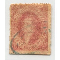 ARGENTINA 1865 GJ 25f RIVADAVIA 4° TIRADA VARIEDAD PAPEL GRUESO  FILIGRANA RAYA CON IMPRESIÓN FALTO DE TINTA MUY LINDO EJEMPLAR