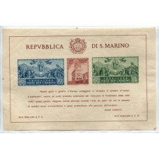 SAN MARINO 1945 Yv. BLOQUE Nº 4 RELIGION HOJA NUEVA MINT DE LUJO, RARA 128 EUROS