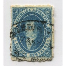 ARGENTINA 1864 GJ 24 RIVADAVIA 15 Cts. IMPRESIÓN BORROSA MUY BUENA CALIDAD CON MATASELLO CORREOS NACIONALES FRANCA DEL MORRO