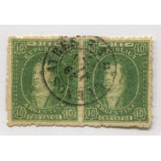 ARGENTINA 1864 GJ 23 RIVADAVIA 10 Cts. IMPRESIÓN BORROSA PAREJA DE FRESCO COLOR CON CENTRADO PERFECTO, MATASELLADA EL 29 DE JUNIO DE 1867 ESTUPENDA CALIDAD, RARA