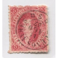 ARGENTINA 1867 GJ 33 RIVADAVIA ESTAMPILLA de 7ma DENTADA MAGNIFICO EJEMPLAR DE EXCEPCIONAL BELLEZA MATASELLADO EN LA PRIMER SEMANA DE USO, LUJO U$ 240+