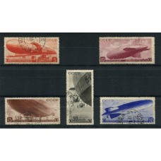 RUSIA 1934 Yv. A 33/7 SERIE COMPLETA DE ESTAMPILLAS USADAS ZEPPELIN 100 EUROS