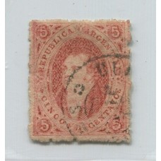 ARGENTINA 1867 GJ 28d RIVADAVIA 6ta VARIEDAD PLANCHA RAYADA, ESTAMPILLA CON MINIMO ADELGAZAMIENTO FILIGRANA RAYA Y MUY DESPLAZADA VIENDOSE AR U$ 120