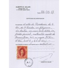 ARGENTINA 1864 GJ 16h RIVADAVIA DE PRIMERA TIRADA SIN DENTAR CON VARIEDAD DOBLE IMPRESIÓN PARCIAL ESTAMPILLA DE AMPLIOS MARGENES RARISIMA PIEZA CON CERTIFICADO DE AUTENTICIDAD, LUJO U$ 600