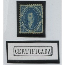 ARGENTINA 1864 GJ 24 RIVADAVIA 15 Cts. ESTAMPILLA DE BONITO COLOR CON MATASELLO CERTIFICADA DE PASO DE LOS LIBRES