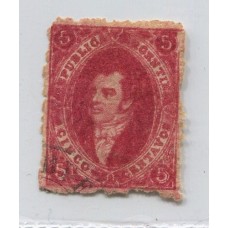 ARGENTINA 1866 GJ 26 RIVADAVIA 5ta ESTAMPILLA CON VARIEDAD FALTA DE IMPRESIÓN EN ANGULO SUPERIOR DERECHO