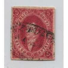 ARGENTINA 1866 GJ 26 RIVADAVIA 5ta TIRADA CON VARIEDAD FILIGRANA TAN DESPLAZADA QUE VISTO DEL DORSO SE VE "A R"