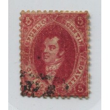 ARGENTINA 1866 GJ 26 RIVADAVIA 5ta TIRADA ESTAMPILLA CON PAPEL DURO Y GRUESO