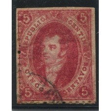 ARGENTINA 1866 GJ 26 RIVADAVIA 5ta TIRADA ESTAMPILLA COLOR CARMIN U$ 30