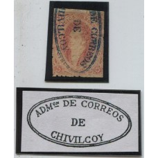 ARGENTINA 1867 GJ 28 RIVADAVIA ESTAMPILLA DE 6ta TIRADA CON MATASELLO CHIVILCOY MUY BIEN APLICADO