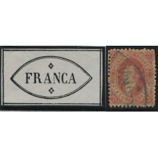 ARGENTINA 1864 GJ 19 RIVADAVIA ESTAMPILLA DE 1ra TIRADA DE PAPEL DURO CON MATASELLO FRANCA DE PARANA + 300%