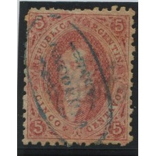 ARGENTINA 1864 GJ 19e RIVADAVIA ESTAMPILLA DE 1ra TIRADA VARIEDAD PAPEL DELGADO CON MATASELLO CONCORDIA U$ 36